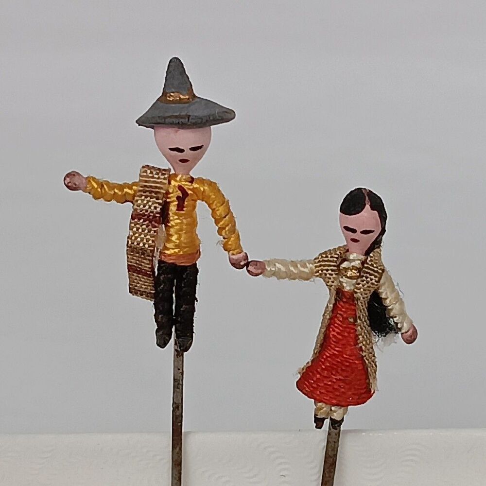 Vintage Micro Tiny Stick Pins Wooden South American Mexican Peru String Dancers